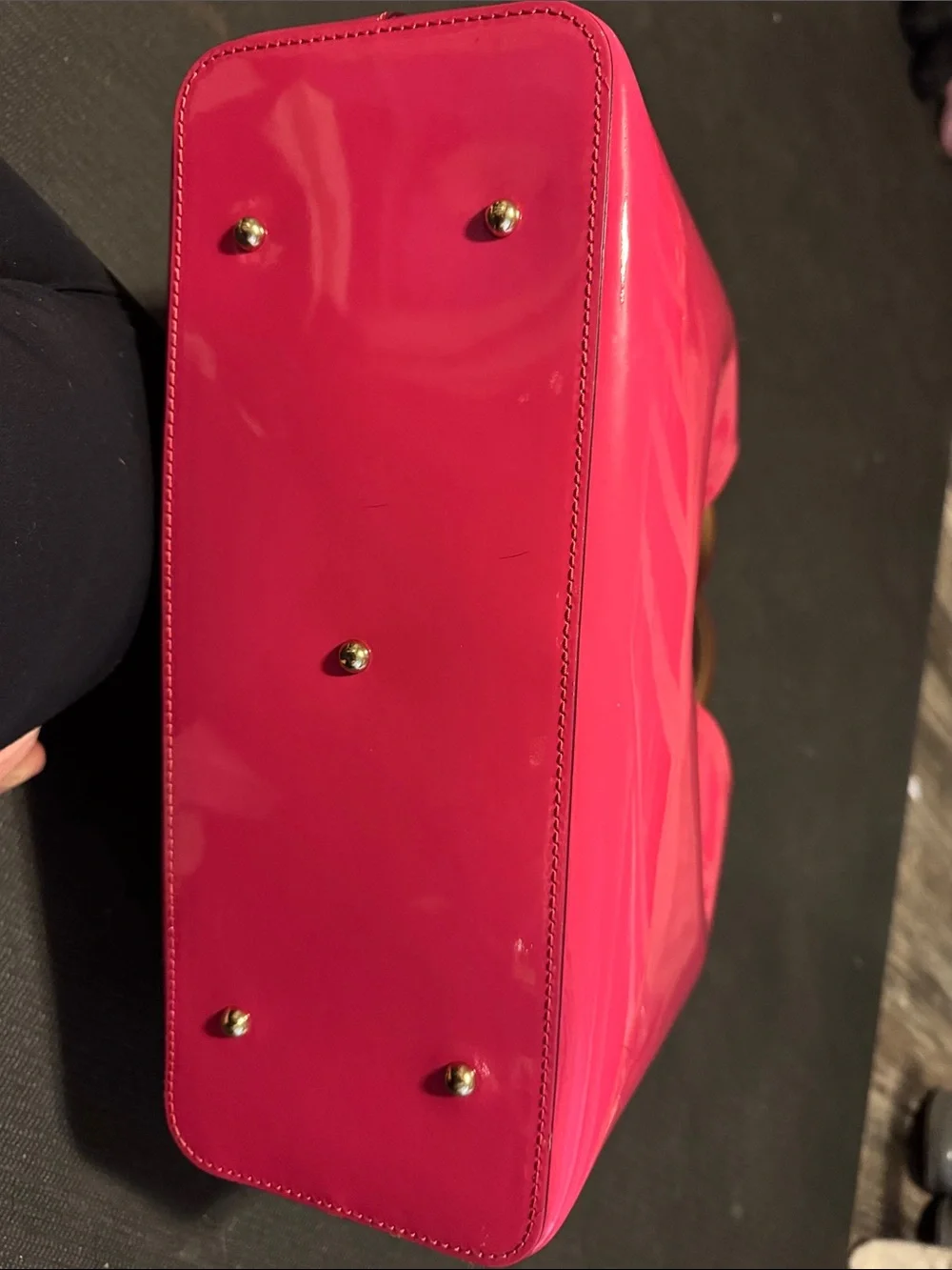 Dooney & Bourke Hot Pink Patent Leather Tote with Tan Handles